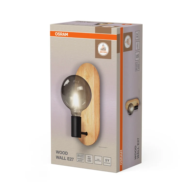OSRAM DECOR Wood Wall Wandleuchte, schwarz/holz, E27