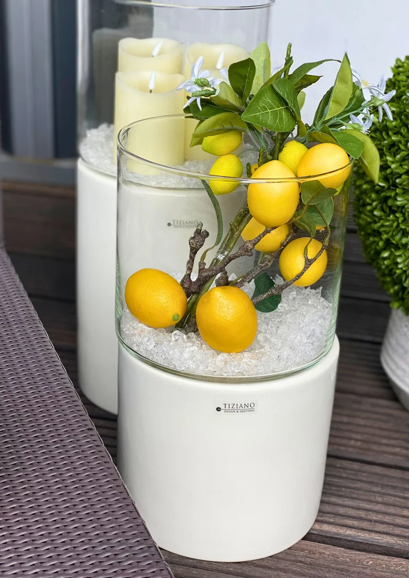 Windlicht Laterna XL creme-weiß mit Klarglas