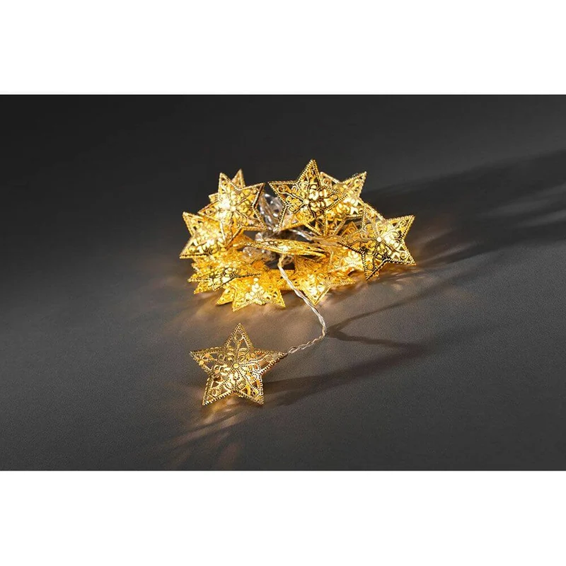 LED Dekolichterkette goldfarbene Metallsterne 16 Warmweiße Dioden