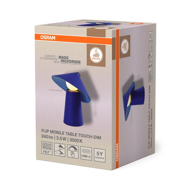 OSRAM DECOR Flip Mobile Tischleuchte 3,5W, Touch-Dimm, USB-aufladbar, Blau