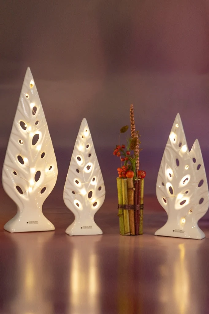 Dekoobjekt Doppelbaum Cipresso LED weiß-creme