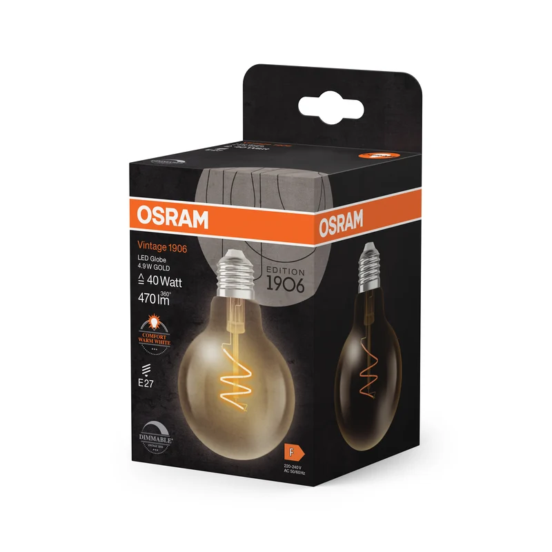 OSRAM Vintage 1906 Globe LED-Lampe Gold, 4.9W, 470lm, 2200K , Comfort warm white , E27