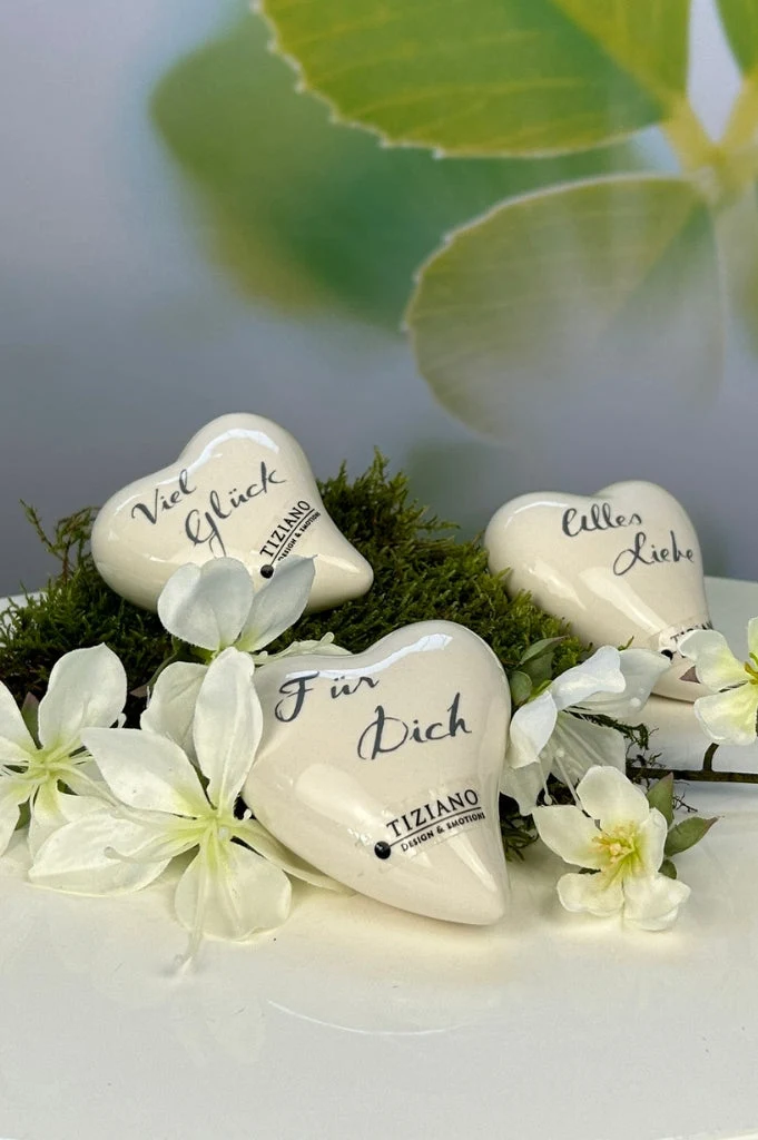Dekoherz Amore 8cm mit Botschaft creme-weiß