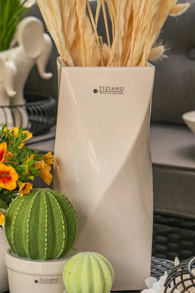 Vase Tenuta eckig weiß-creme