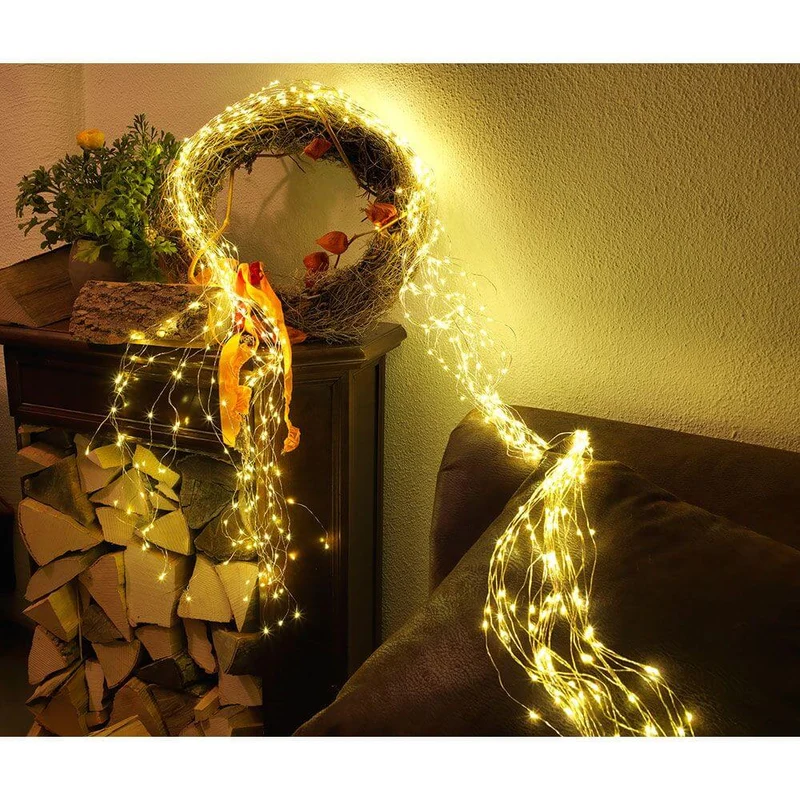 LED Tropfenlametta 10 Stränge mit 20 Dioden 200 Warmweiße Dioden