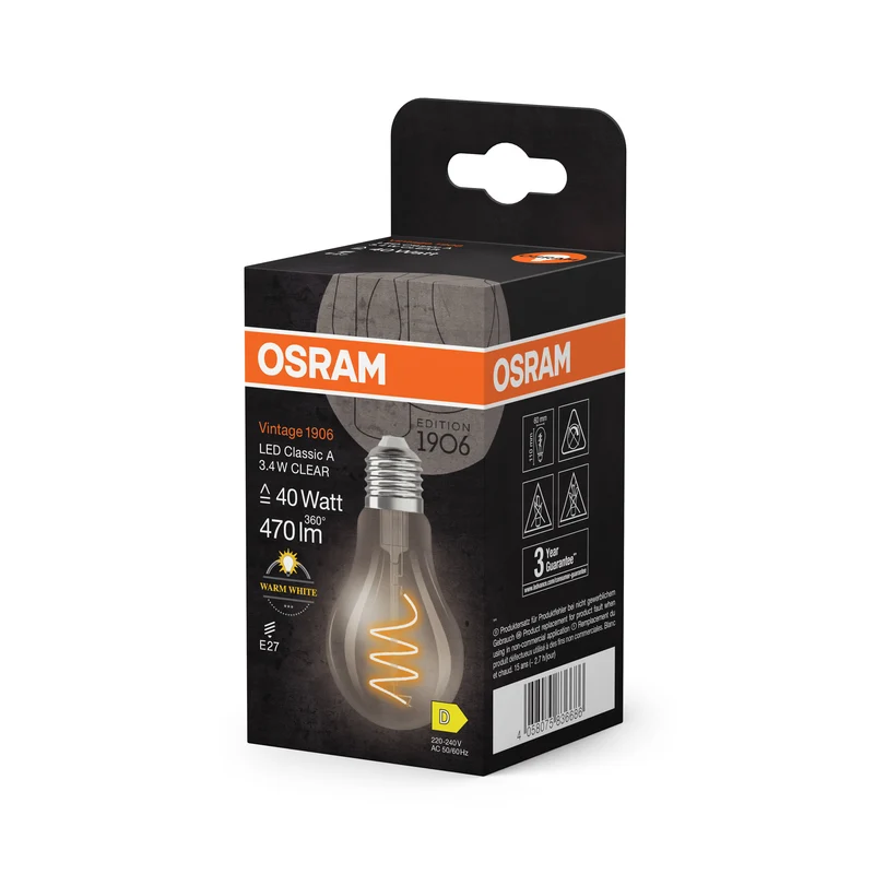 OSRAM Vintage 1906 Classic LED-Lampe Klar, 3.4W, 470lm, E27 , Warmweiß