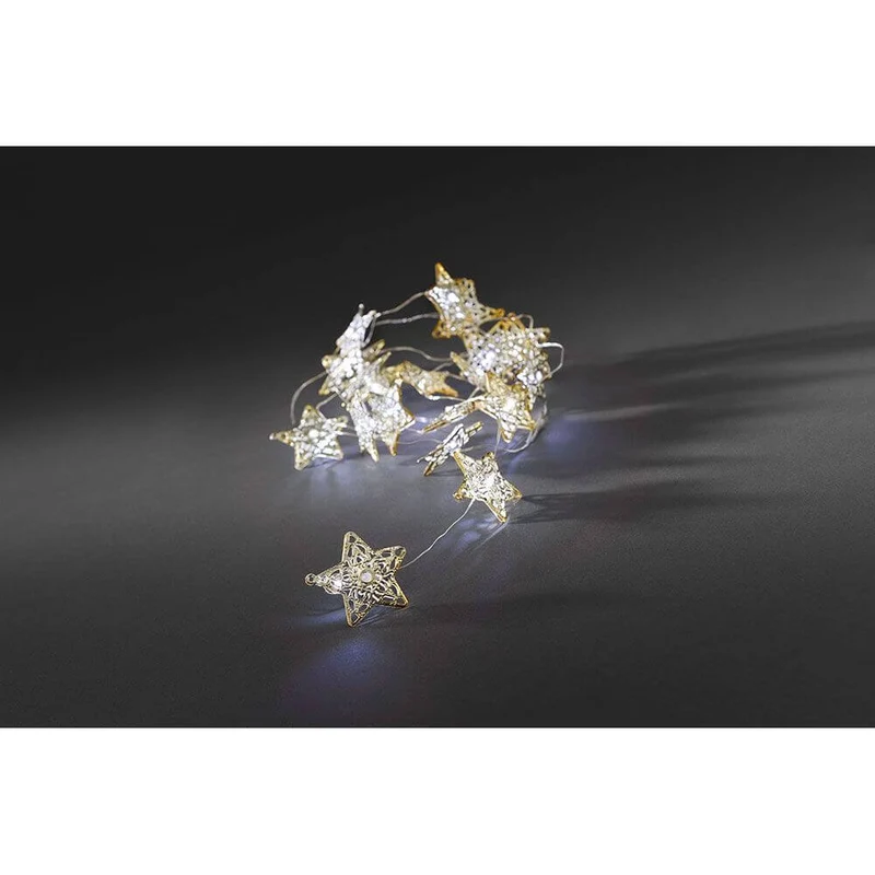 LED Dekolichterkette goldfarbene Metallsterne 20 Warmweiße Dioden batteriebetrieben