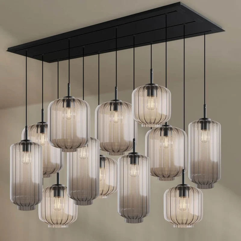 s.luce Velo Esszimmerlampe 12-flammig 200cm 3-reihig Ø 18/20/25cm