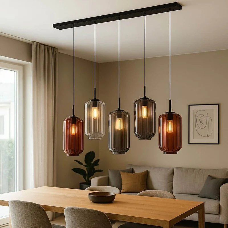 s.luce Velo Esstischleuchte 5-flammig 160cm Baldachin Ø 18cm
