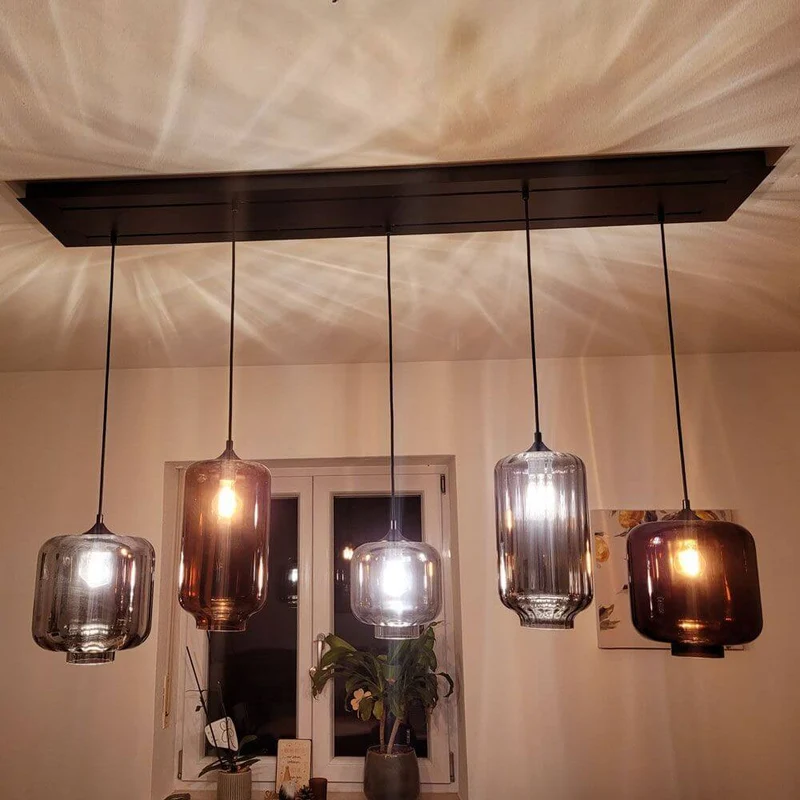 s.luce Velo Esszimmerlampe 5-flammig 2-reihig 160cm Ø 18/20/25cm