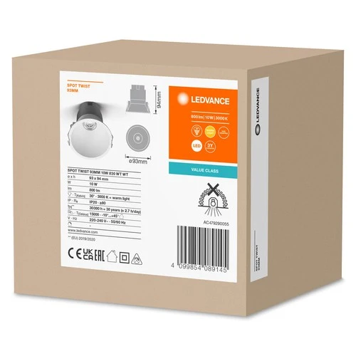 LEDVANCE SPOT TWIST Ø 93mm Downlight, weiß, 10W, 800lm, 830 WT