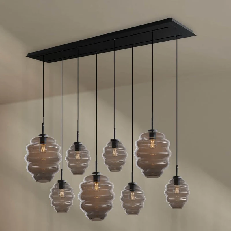 s.luce Echos Esstischleuchte 8-flammig 160cm 2-reihig Ø 18/25cm