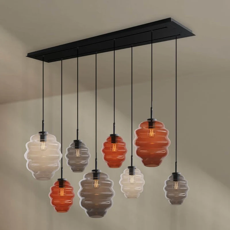 s.luce Echos Esstischleuchte 8-flammig 160cm 2-reihig Ø 18/25cm
