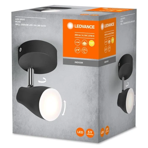 LEDVANCE LED SPOT PEAR Deckenanbau-Spot, sw, 4,3W, 840lm