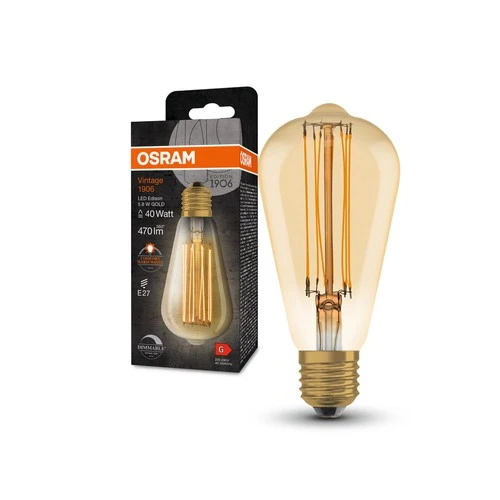 OSRAM Dimmbare LED-Lampen, Vintage-Edition, 40 Watts Ersatz, E27, ST64-shape, 2200 Kelvin, Warm Comfort Light, Klares Glas, single Pack