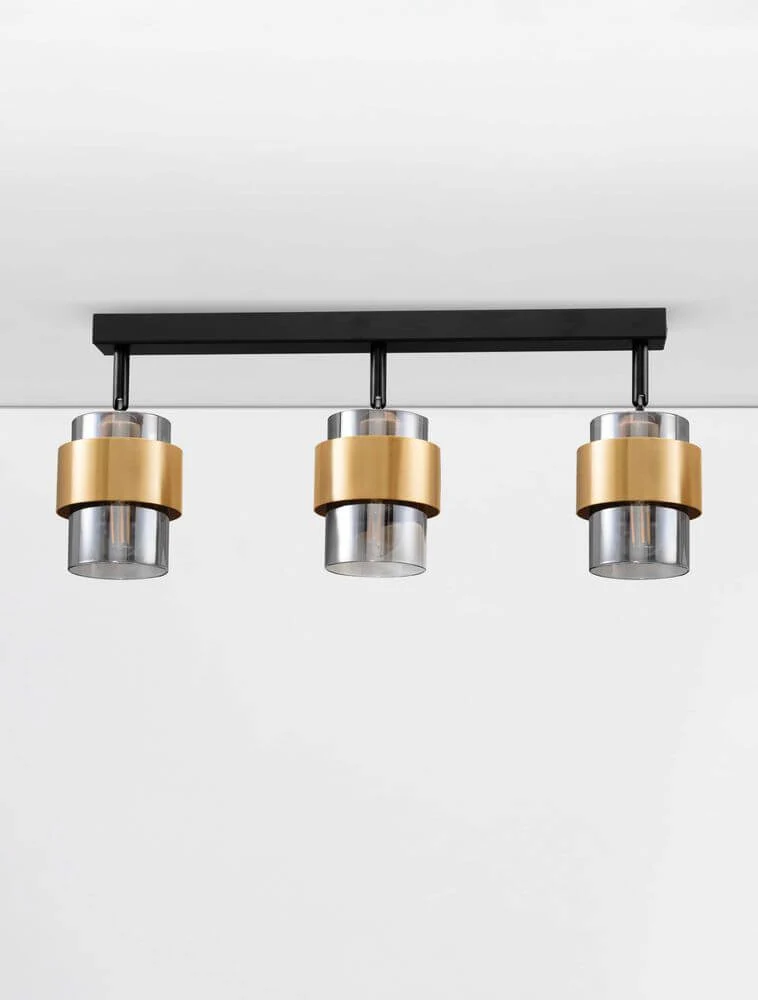 Sianna Deckenleuchte Balken 70cm 3-flammig Schwarz, Gold