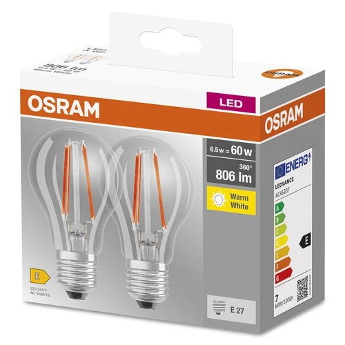 OSRAM BASE CL A FIL 60 LED-Lampe, 6,5W, 806lm, Warmweiß, E27
