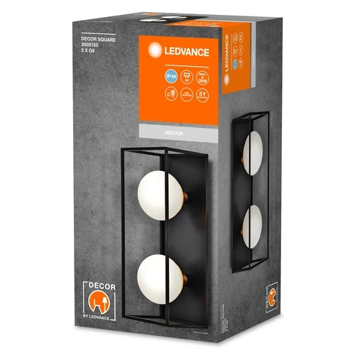 LEDVANCE DECOR 2er Square Bad-Wandleuchte IP44, schwarz, G9