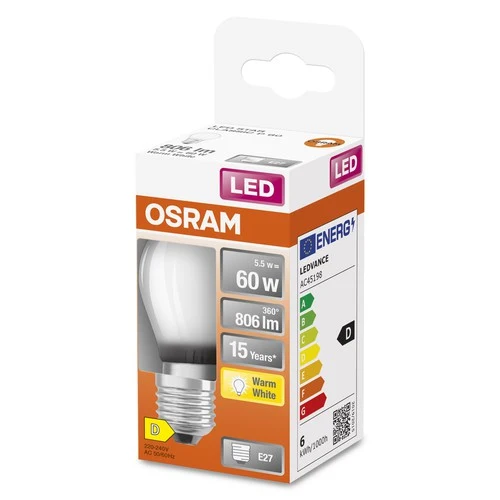 OSRAM LED Retrofit Classic P LED Lampe matt (ex 60W) 5,5W / 2700K Warmweiß E27