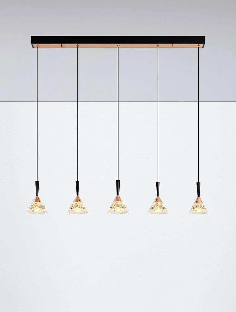 Paluz LED Pendelleuchte Balken 90,5 cm 5-flammig 3000K Schwarz, Roségold