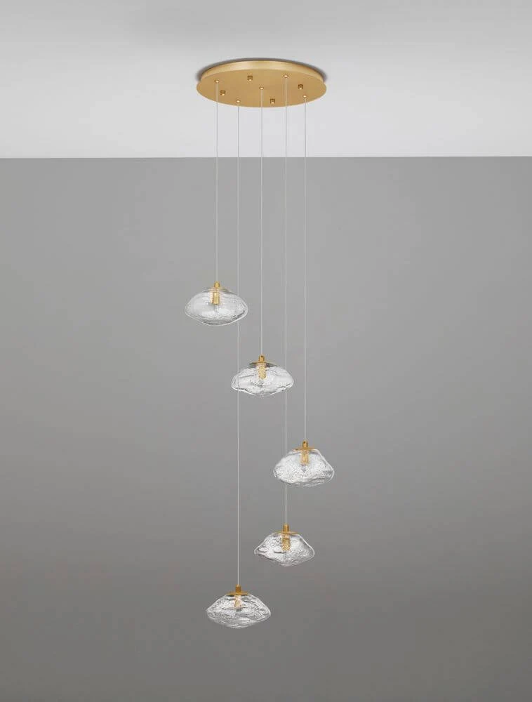 King Pendelleuchte 5-flammig Ø 35cm Gold, Transparent