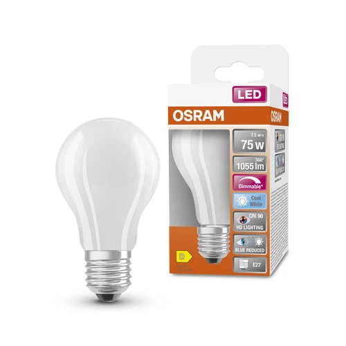 OSRAM Dimmbare LED-Lampe LED SUPERSTAR+ CL A GL FR 75 dim 7,5W/940 E27 CRI90 BOX, E27 , Kaltweiß
