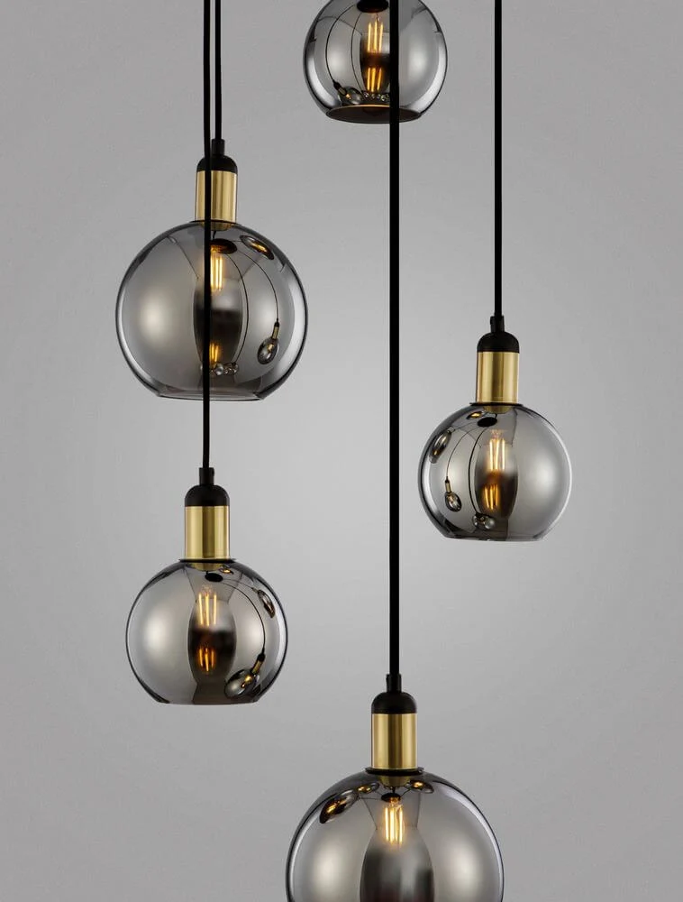 Mirro Pendelleuchte 5-flammig Ø 50cm Gold, Schwarz, Rauch