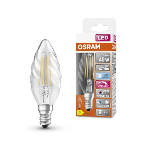 OSRAM Dimmbare LED-Lampe LED SUPERSTAR+ CL BW FIL 40 dim 3,4W/940 E14 CRI90 BOX , Kaltweiß