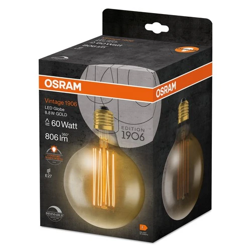 OSRAM Vintage 1906 LED-Lampe, Gold-Tönung, 8,8W, 806lm , Warmweiß , E27