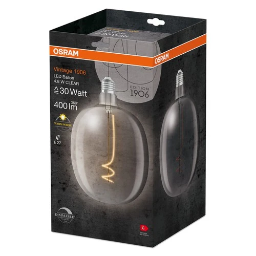 OSRAM Vintage 1906 LED-Lampe, Weißglas, 4,8W, 400lm, E27 , Warmweiß , E27