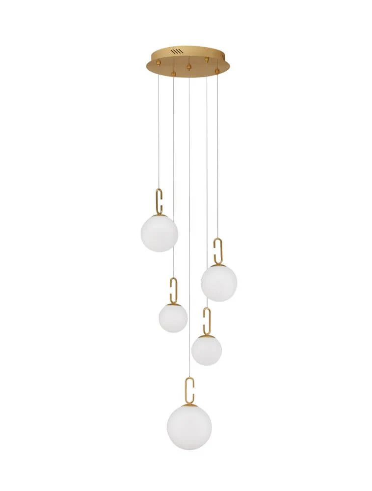 Hook LED Pendelleuchte 5-flammig Ø 42cm 3000K Gold-Gebürstet, Weiß