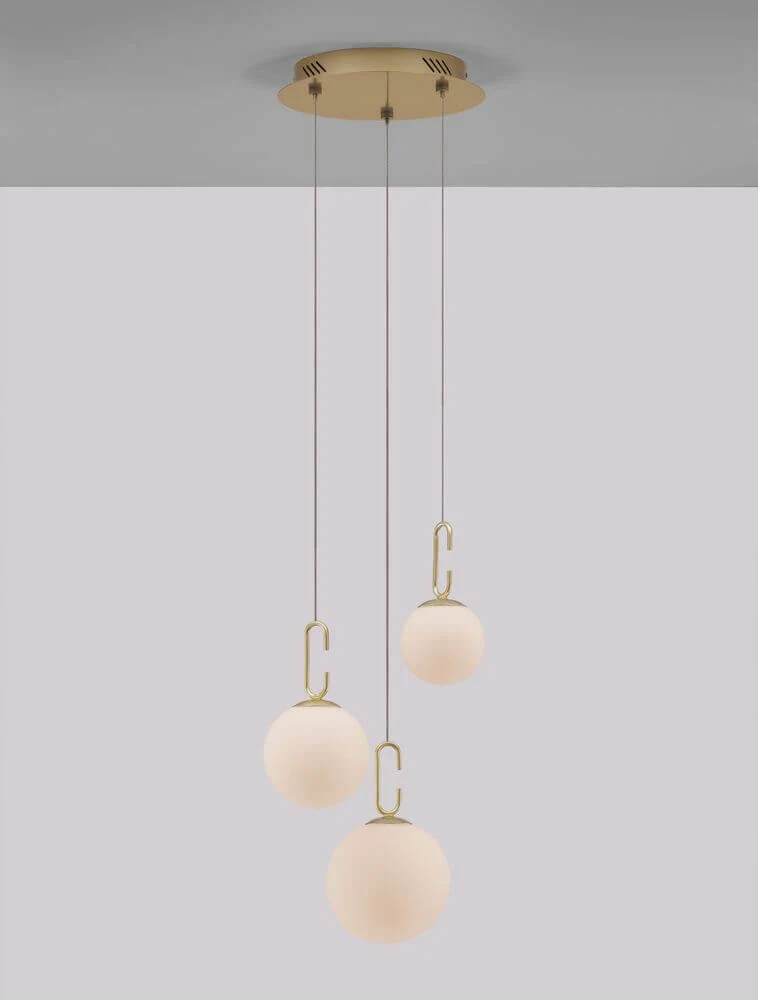 Hook LED Pendelleuchte 3-flammig Ø 39cm 3000K Gold-Gebürstet, Weiß