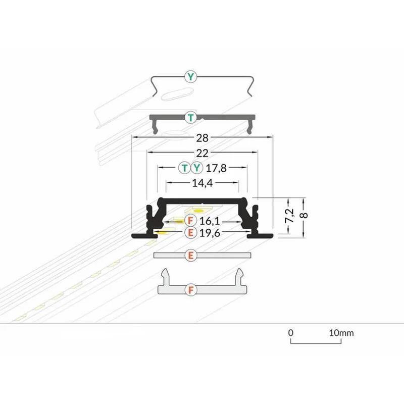 Einbauprofil flach 200cm Schwarz ohne Abdeckung für LED-Strips