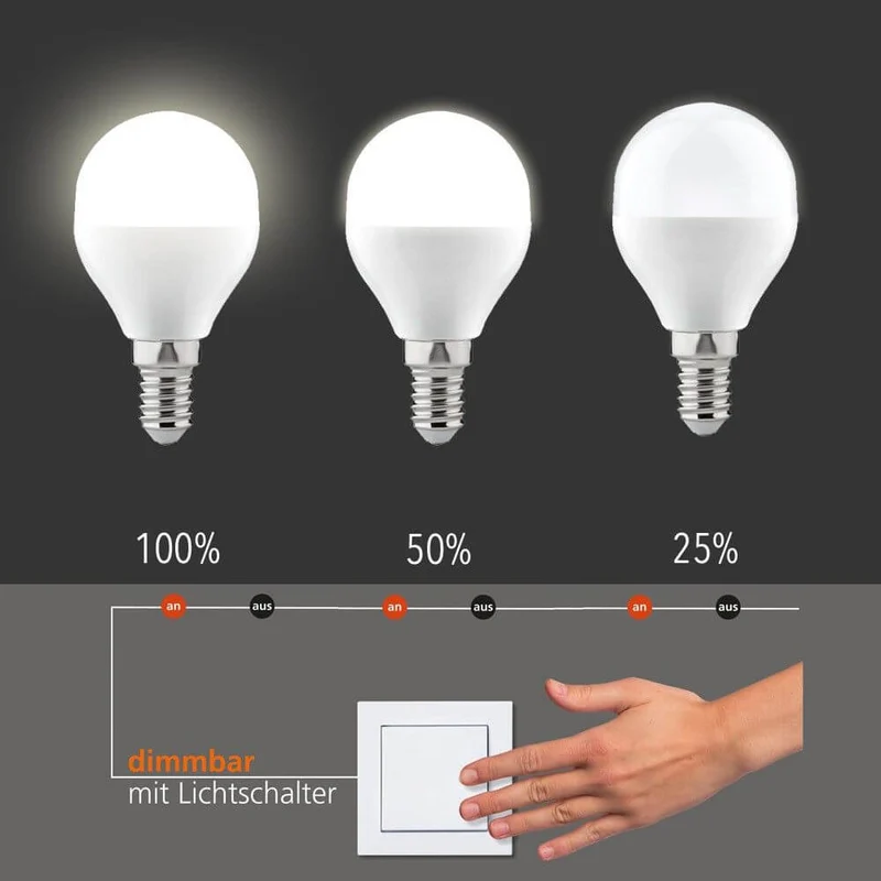 E14 LED Tropfen Dimmbar per Schalter Warmweiß 2700K 470lm 4,5W