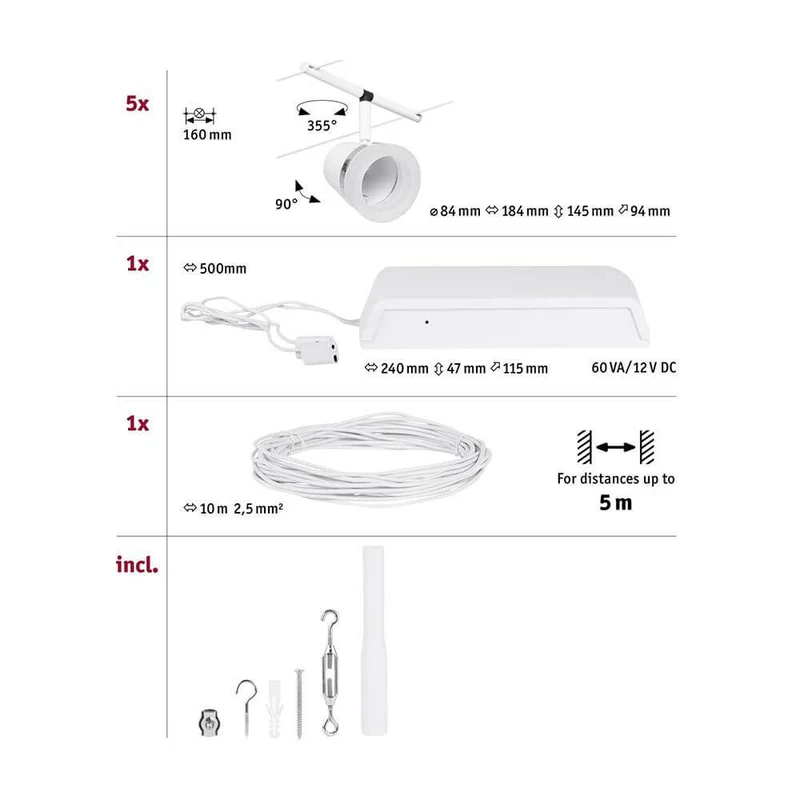 CorDuo Seilsystem Cone Basis-Set Weiß-Matt, Chrom