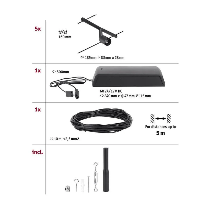 CorDuo Seilsystem Salt Basis-Set Schwarz-Matt, Chrom