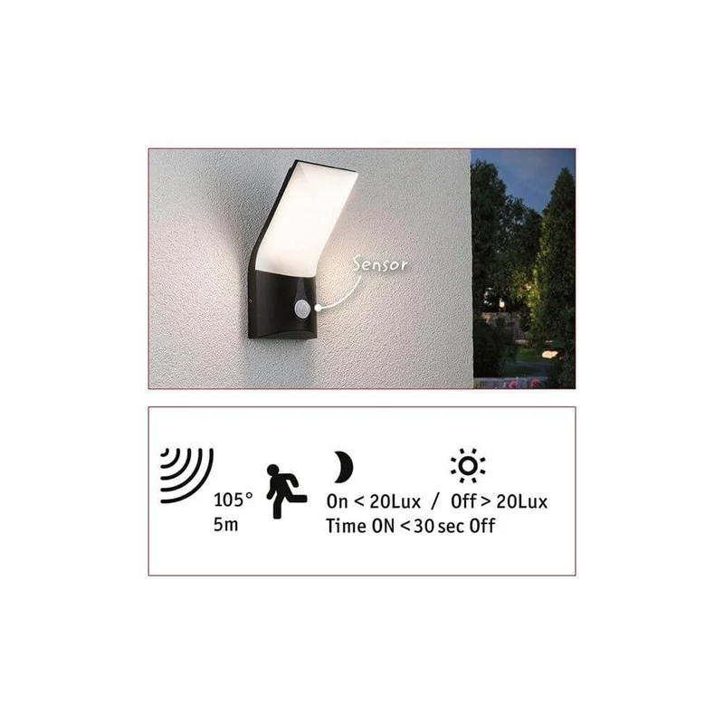 LED Außenwandleuchte Adya Sensor Anthrazit IP54