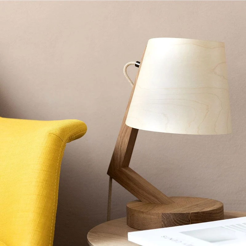 Holz Tischlampe mit Schirm Zylindrisch