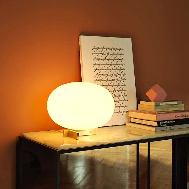 Oluce Glas Tischlampe Alba Alu, Weiß