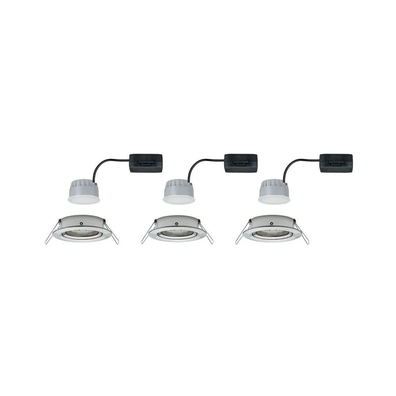 3er-Set Einbauleuchte LED Nova rund 3-Stufen Dimmbar Eisen-Gebürstet