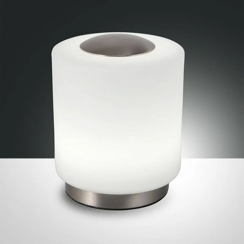 Simi LED Tischleuchte mit Glasschirm Nickel-Satiniert, Weiß