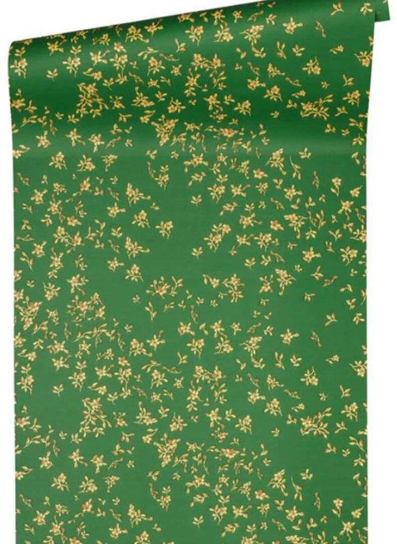 Versace Designer Tapete Barock Blumen 935856 Grün / Braun / Gelb - Satintapete mit elegantem Muster - Hochwertige Qualität