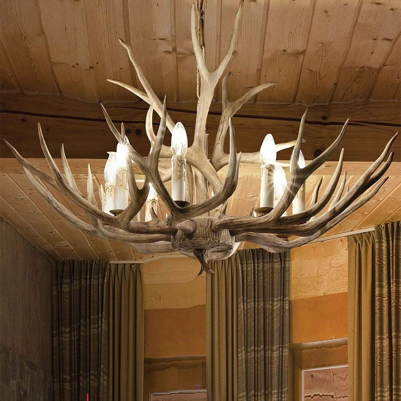 Chalet L Holz Geweih-Lüster Ø 91cm 8-flammig