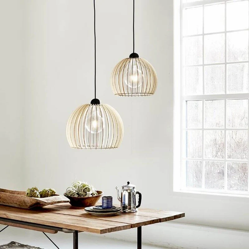 Chino 40 Pendelleuchte mit Stoffkabel Holz