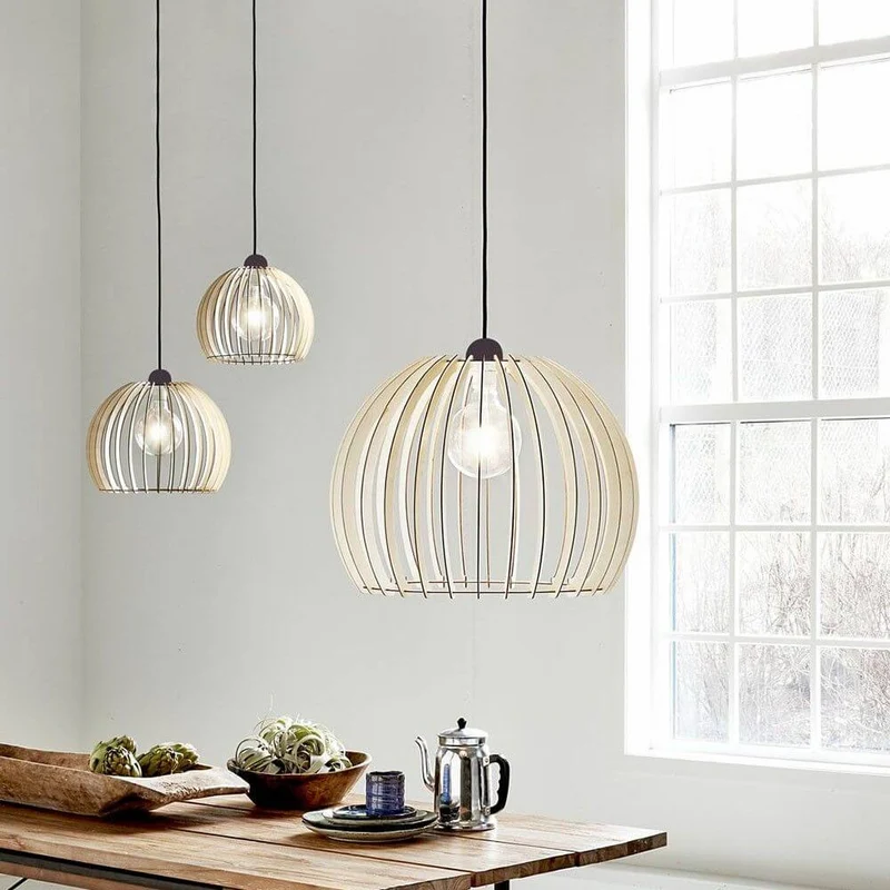 Chino 25 Pendelleuchte mit Stoffkabel Holz