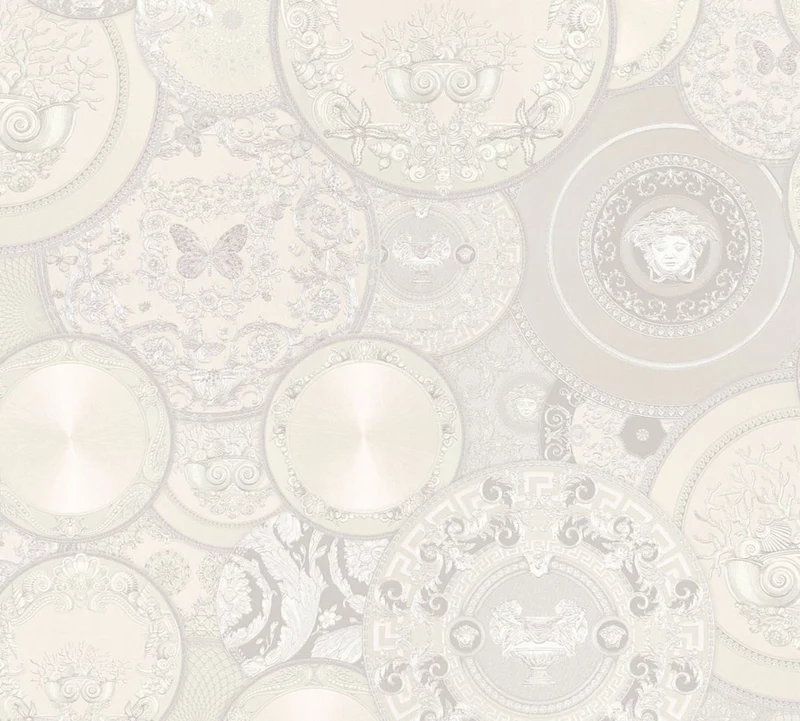 Versace Designer Barock Vliestapete 349014 Les Etoiles de la Mer 2 Weiß / Grau - Design Tapete - Hochwertige Qualität