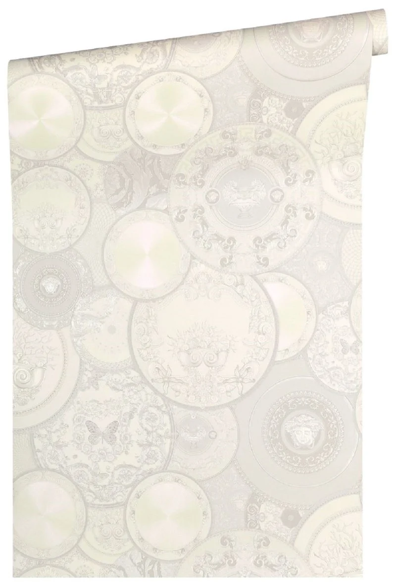 Versace Designer Barock Vliestapete 349014 Les Etoiles de la Mer 2 Weiß / Grau - Design Tapete - Hochwertige Qualität